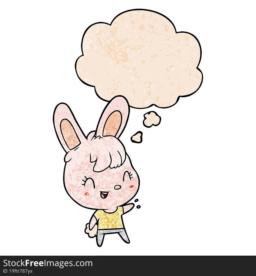 cartoon rabbit with thought bubble in grunge texture style. cartoon rabbit with thought bubble in grunge texture style