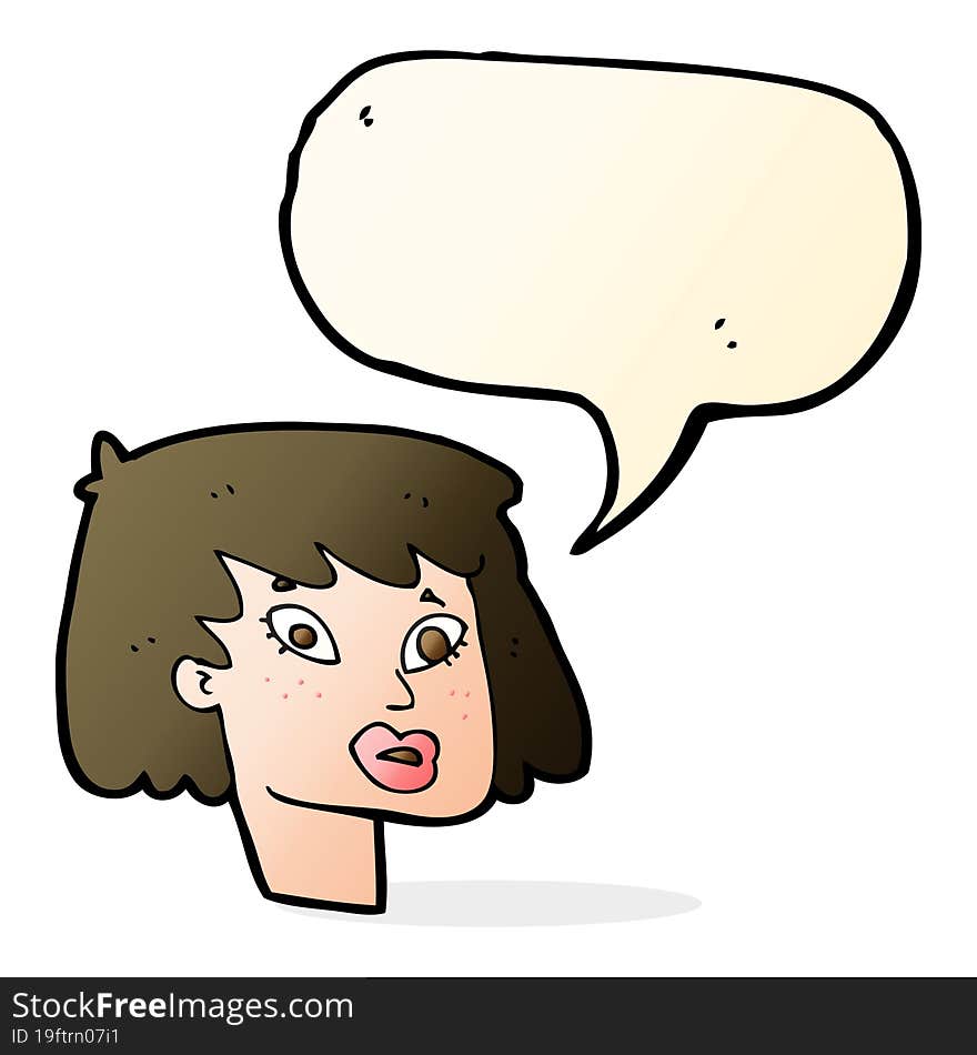 Cartoon Pretty Female Face With Speech Bubble