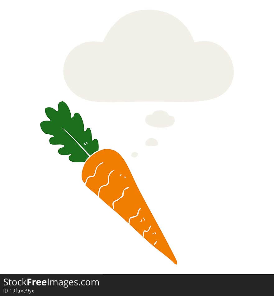 cartoon carrot with thought bubble in retro style