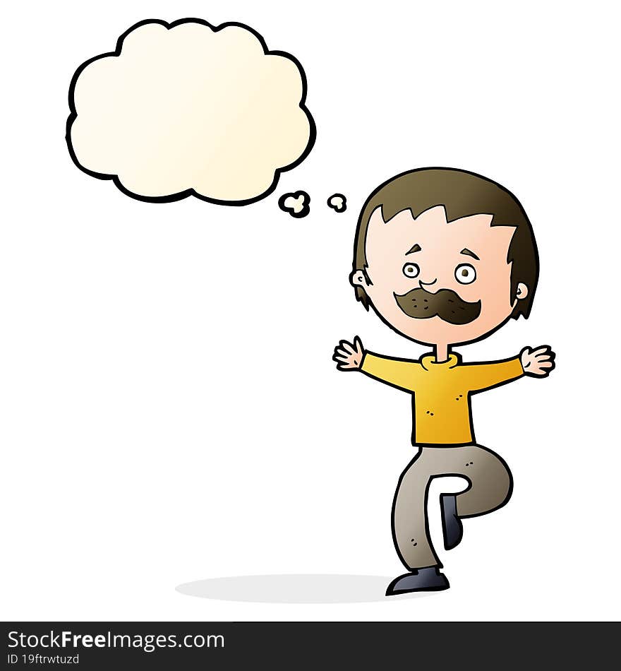 Cartoon Dancing Man With Mustache With Thought Bubble