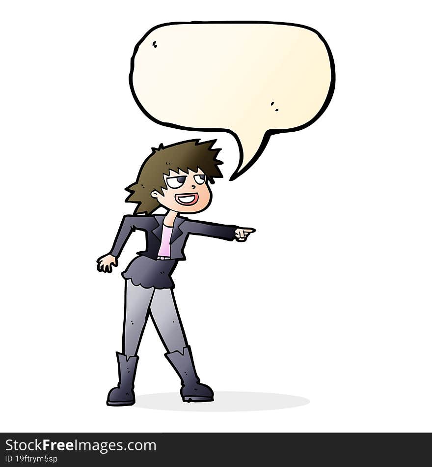 cartoon woman pointing with speech bubble