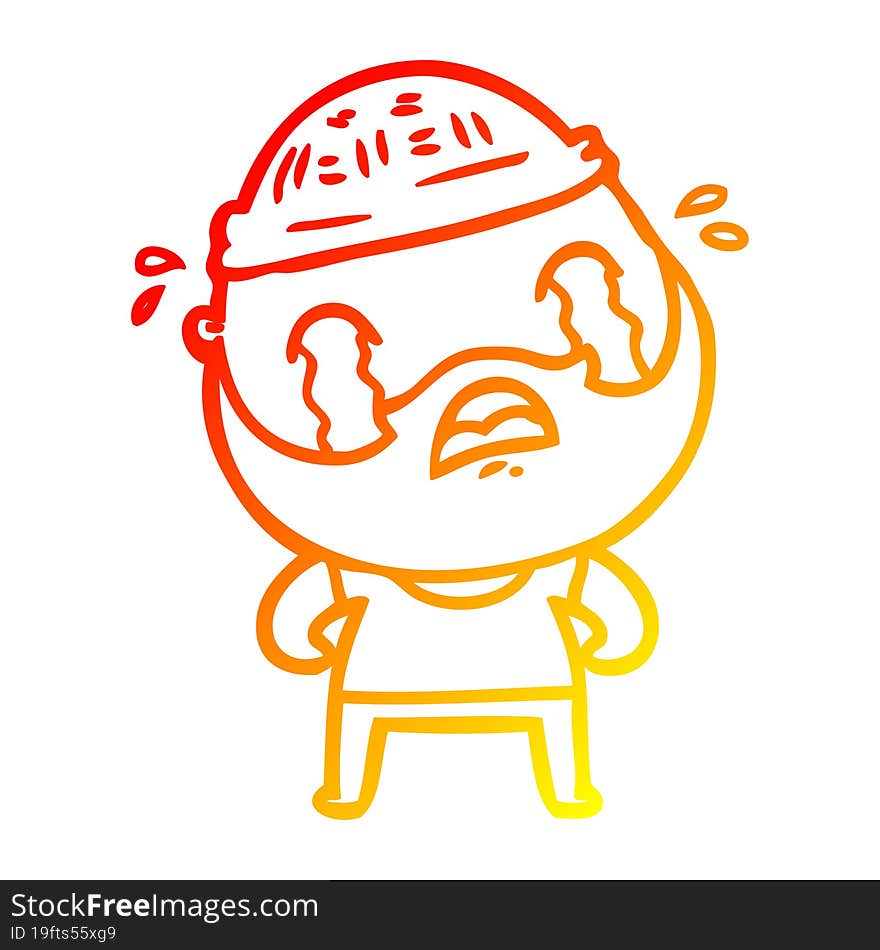 warm gradient line drawing cartoon bearded man crying