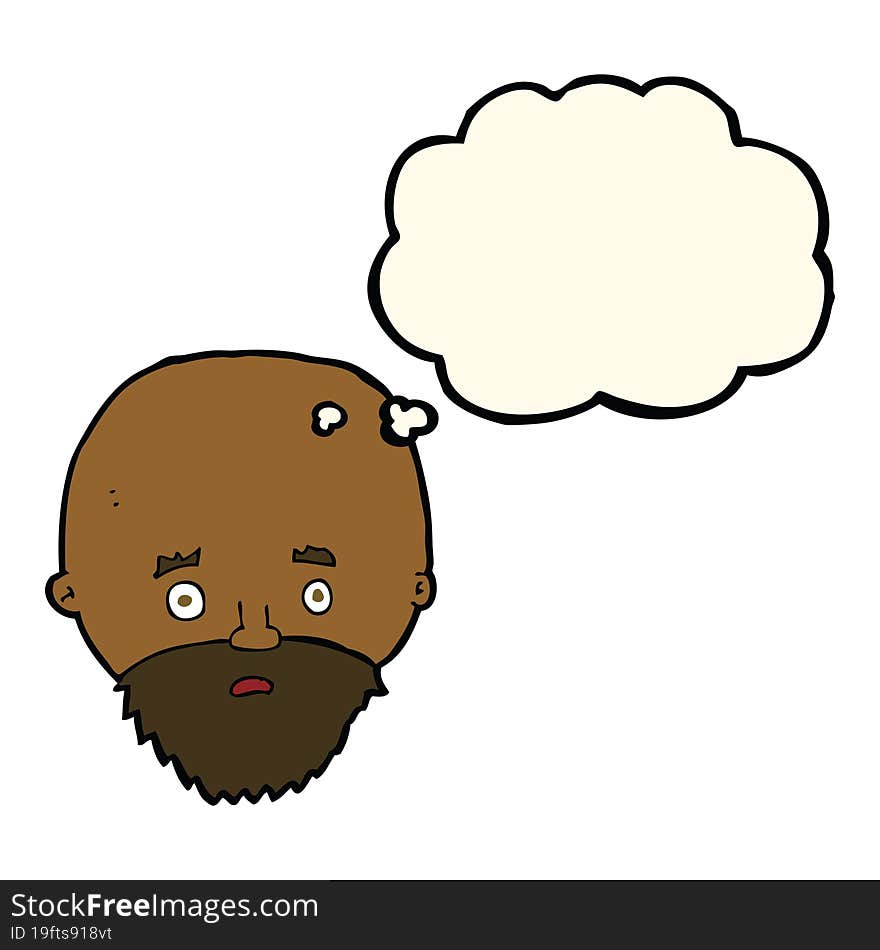 cartoon shocked man with beard with thought bubble