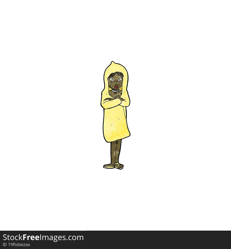 cartoon woman in rain coat