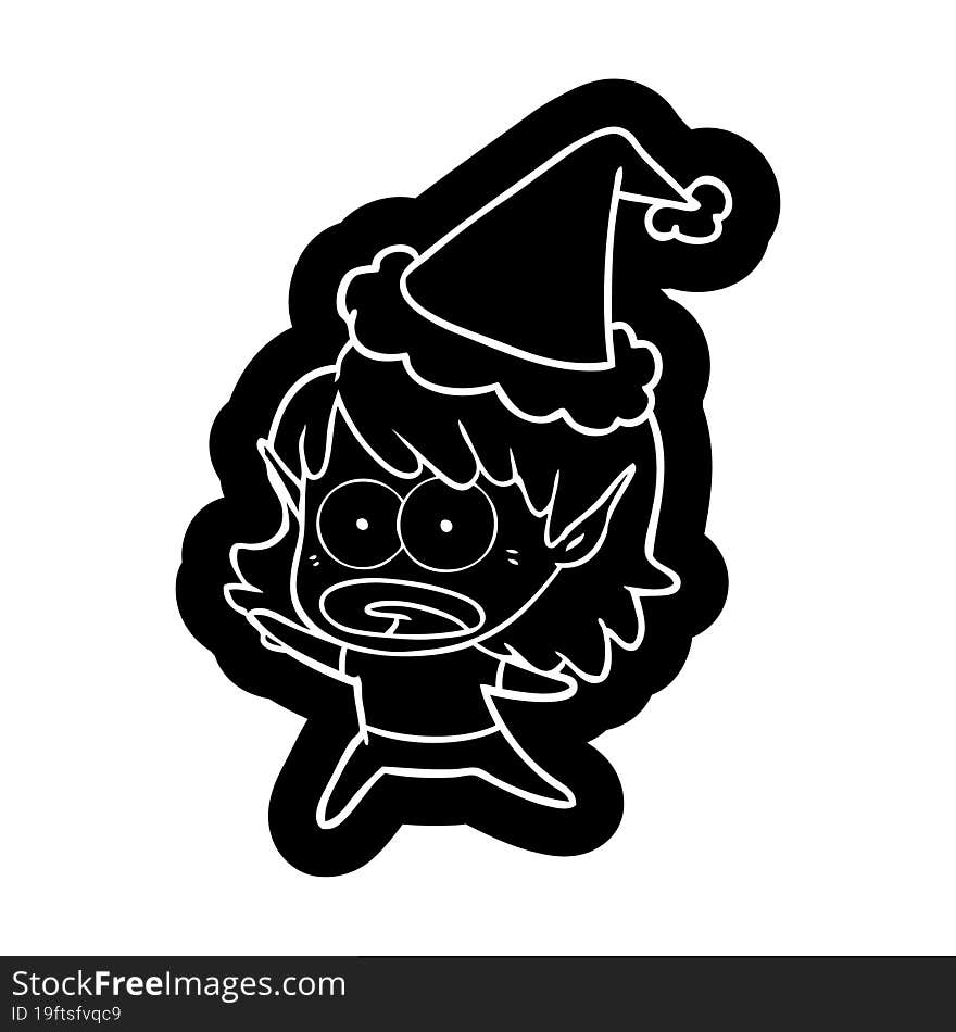 cartoon icon of a shocked elf girl wearing santa hat