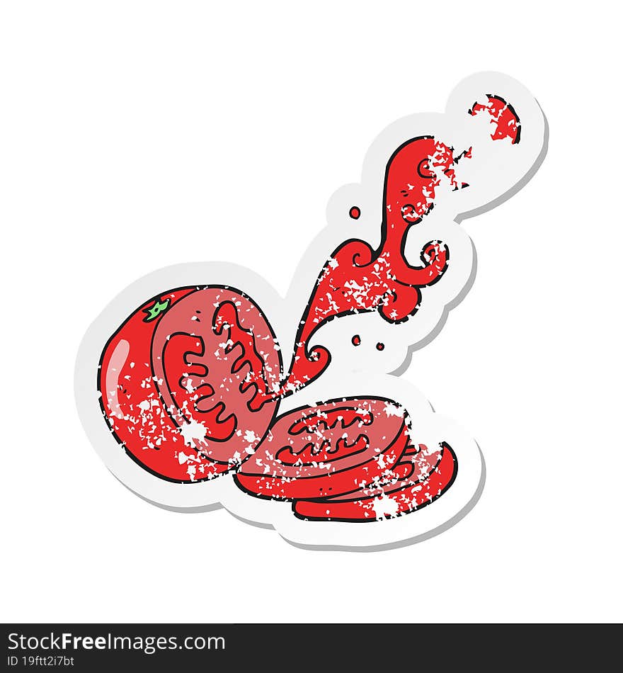 retro distressed sticker of a cartoon sliced tomato