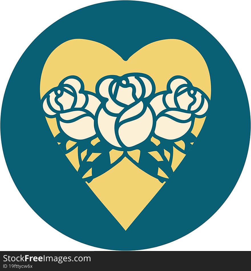 Tattoo Style Icon Of A Heart And Flowers