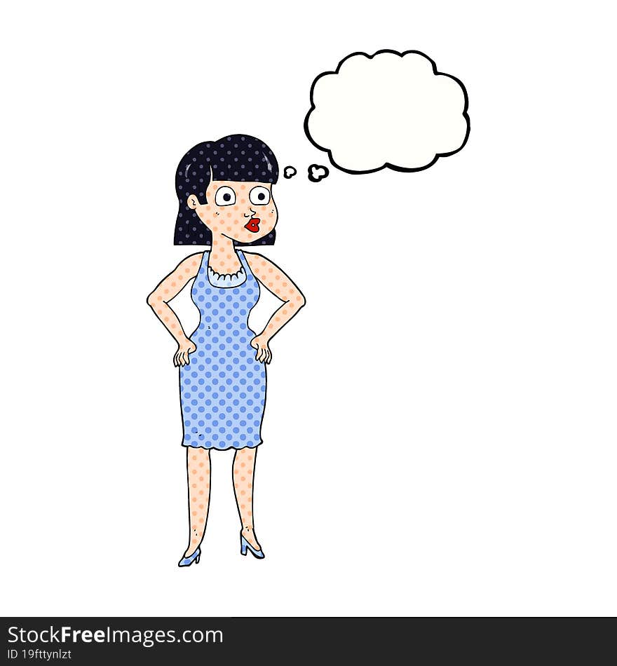 thought bubble cartoon woman with hands on hips