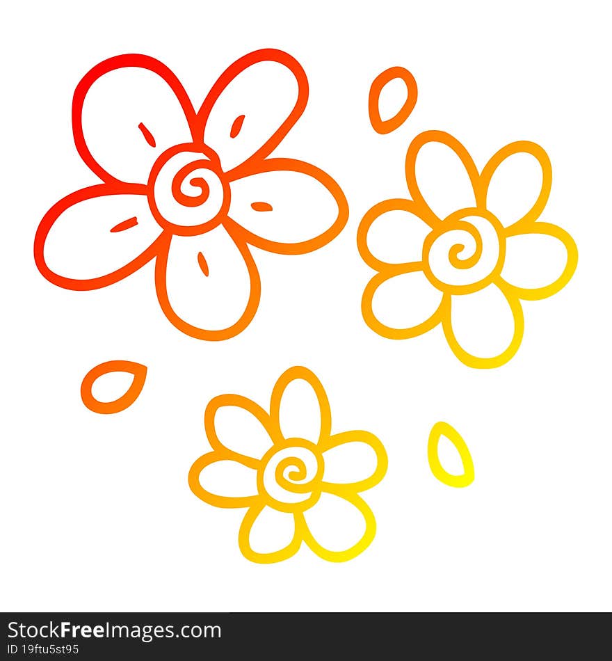 warm gradient line drawing cartoon decorative flowers