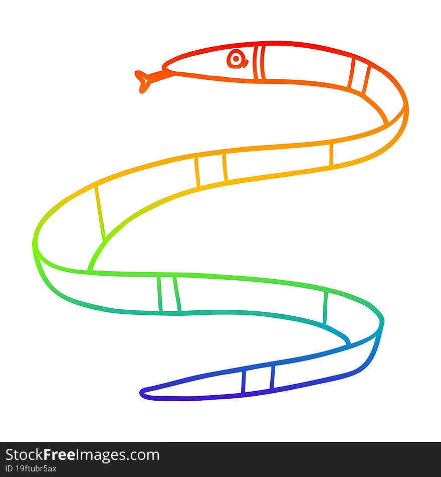 rainbow gradient line drawing of a cartoon sea snake