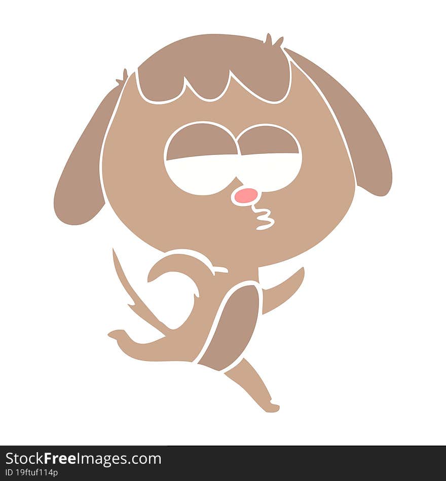 flat color style cartoon bored dog running