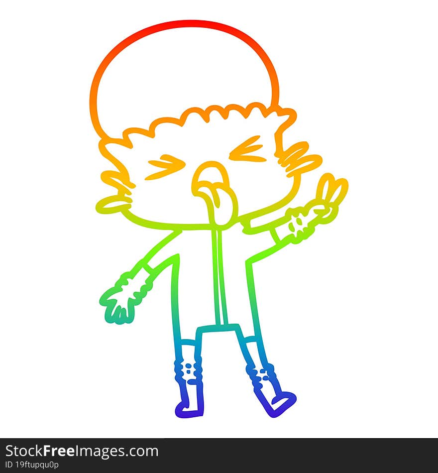 Rainbow Gradient Line Drawing Weird Cartoon Alien