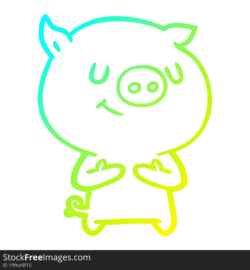 cold gradient line drawing of a happy cartoon pig