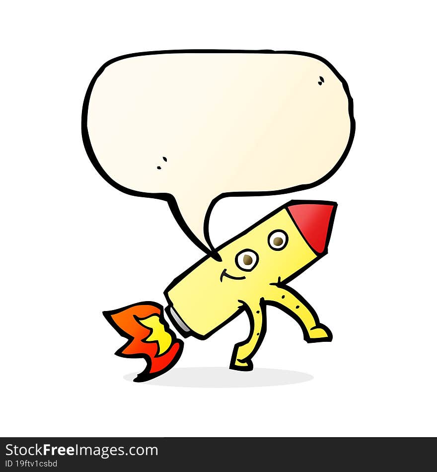 cartoon happy rocket with thought bubble