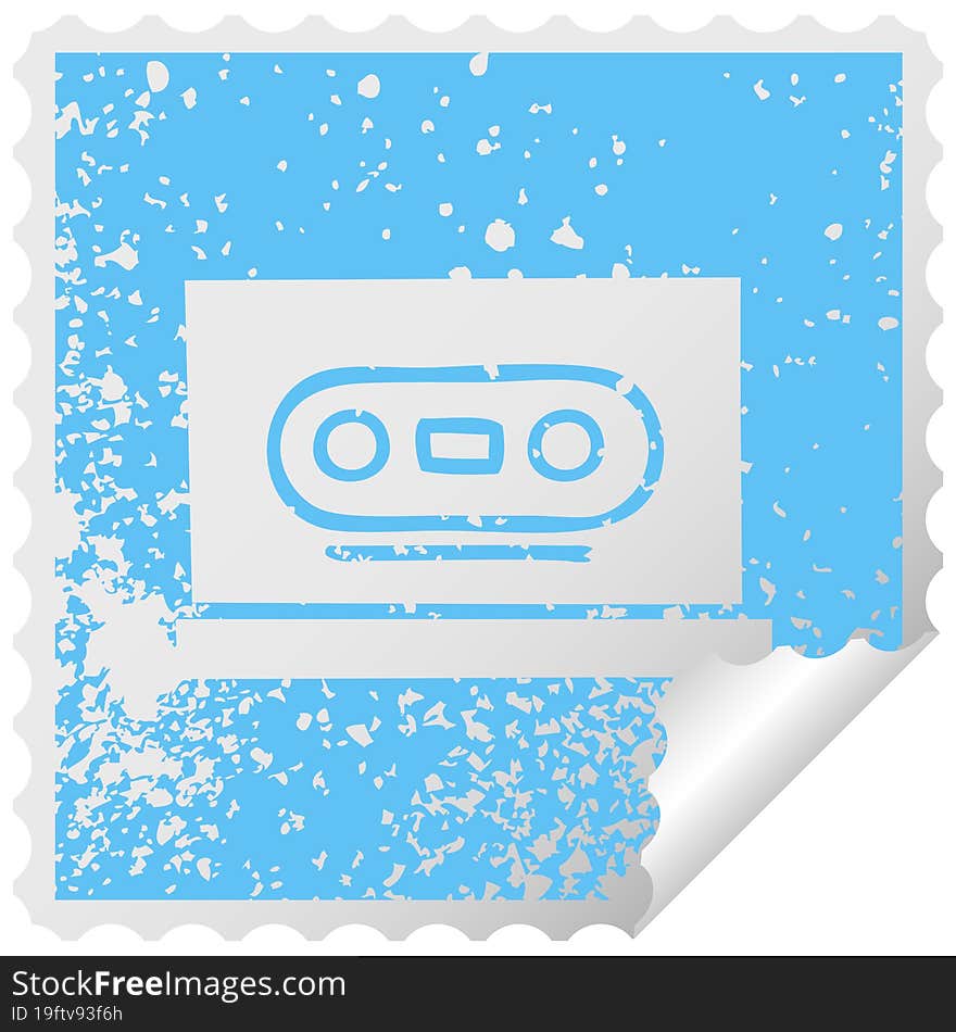 distressed square peeling sticker symbol retro cassette