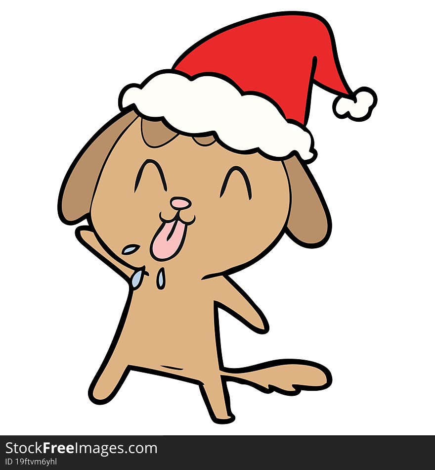 cute hand drawn line drawing of a dog wearing santa hat. cute hand drawn line drawing of a dog wearing santa hat