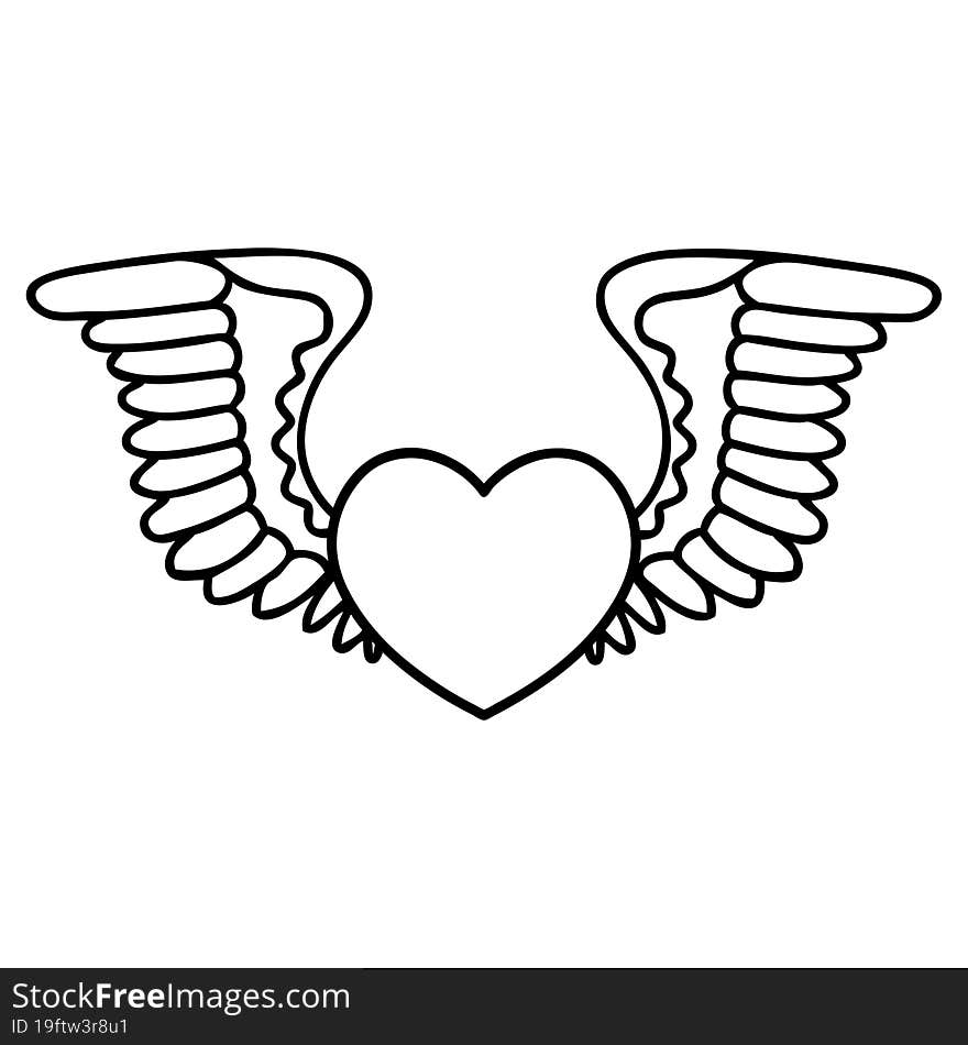 Black Line Tattoo Of A Heart With Wings