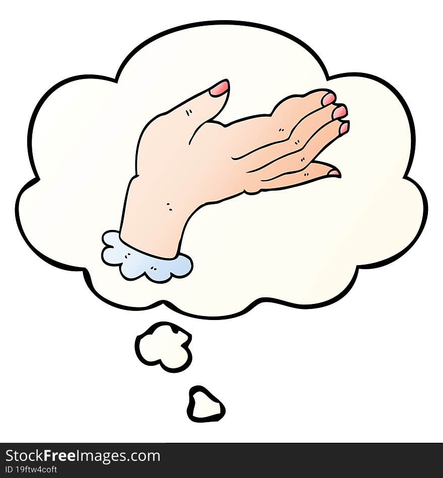 cartoon hand with thought bubble in smooth gradient style