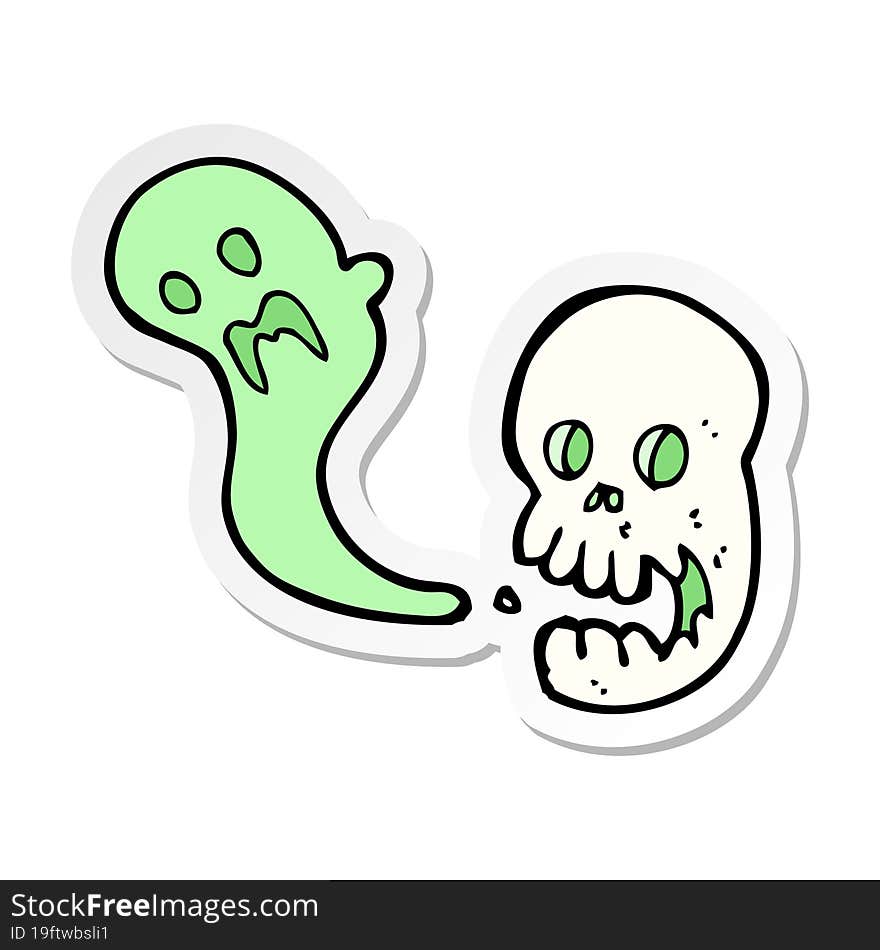 sticker of a cartoon spooky skull