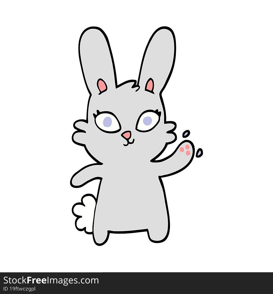 cute hand drawn doodle style cartoon rabbit waving