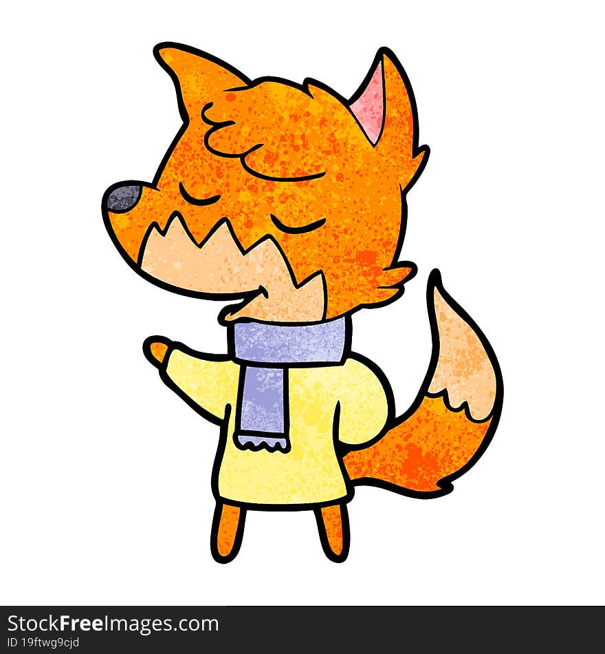 friendly cartoon fox in winter clothes. friendly cartoon fox in winter clothes