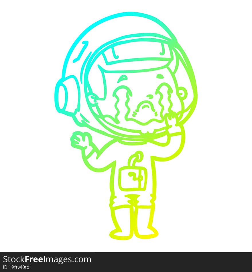 cold gradient line drawing of a cartoon crying astronaut