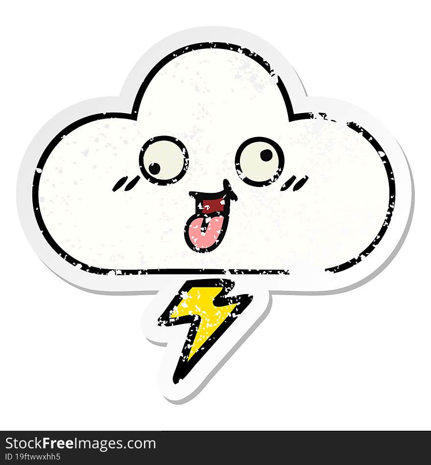 distressed sticker of a cute cartoon storm cloud