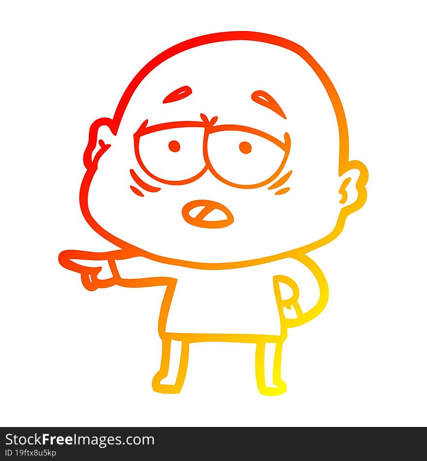 warm gradient line drawing cartoon tired bald man