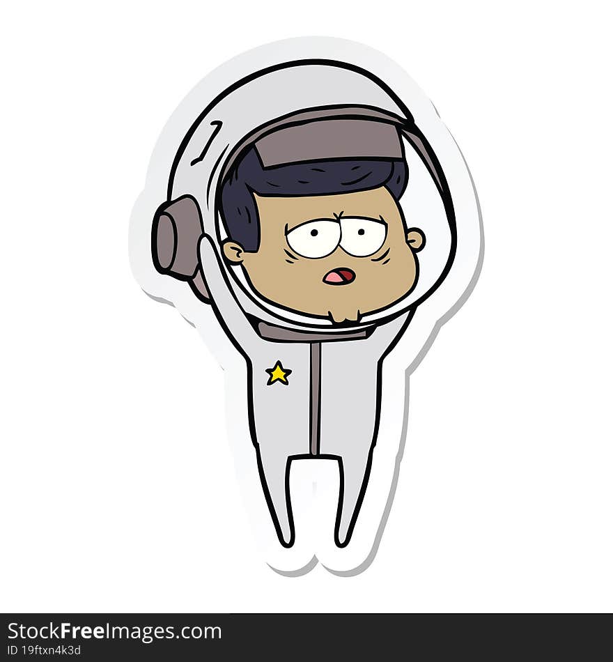 sticker of a cartoon tired astronaut