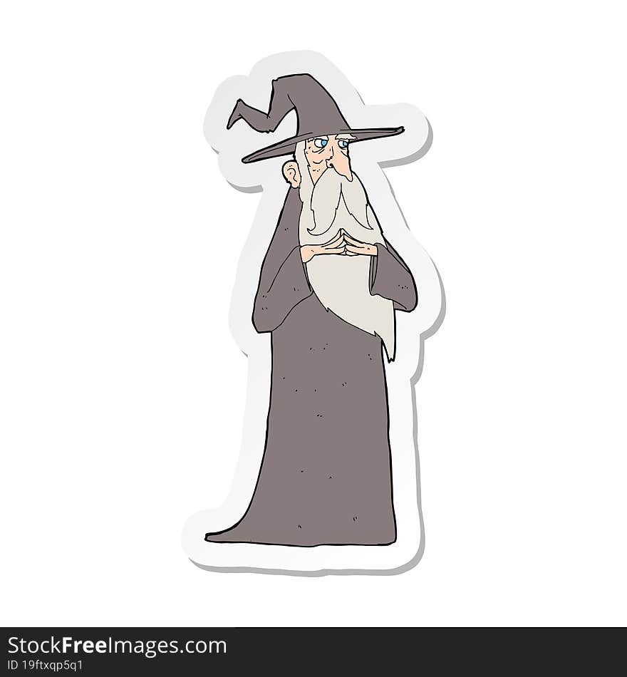 sticker of a cartoon old wizard