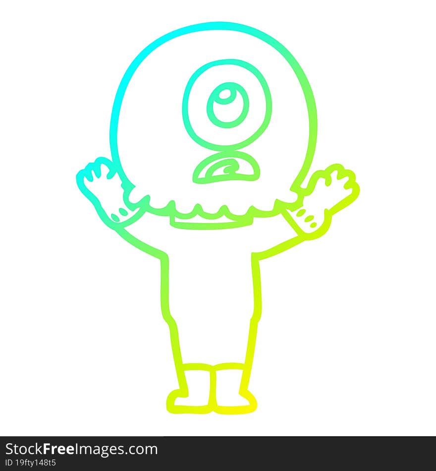 Cold Gradient Line Drawing Cartoon Cyclops Alien Spaceman