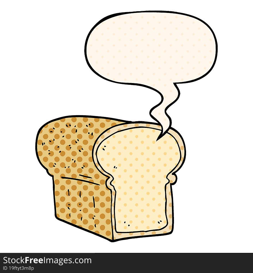 cartoon loaf of bread with speech bubble in comic book style