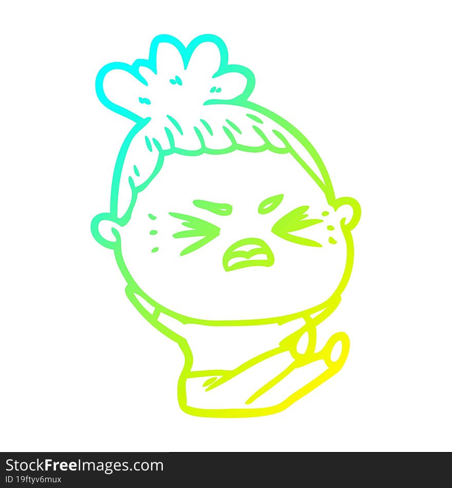 cold gradient line drawing of a cartoon angry woman