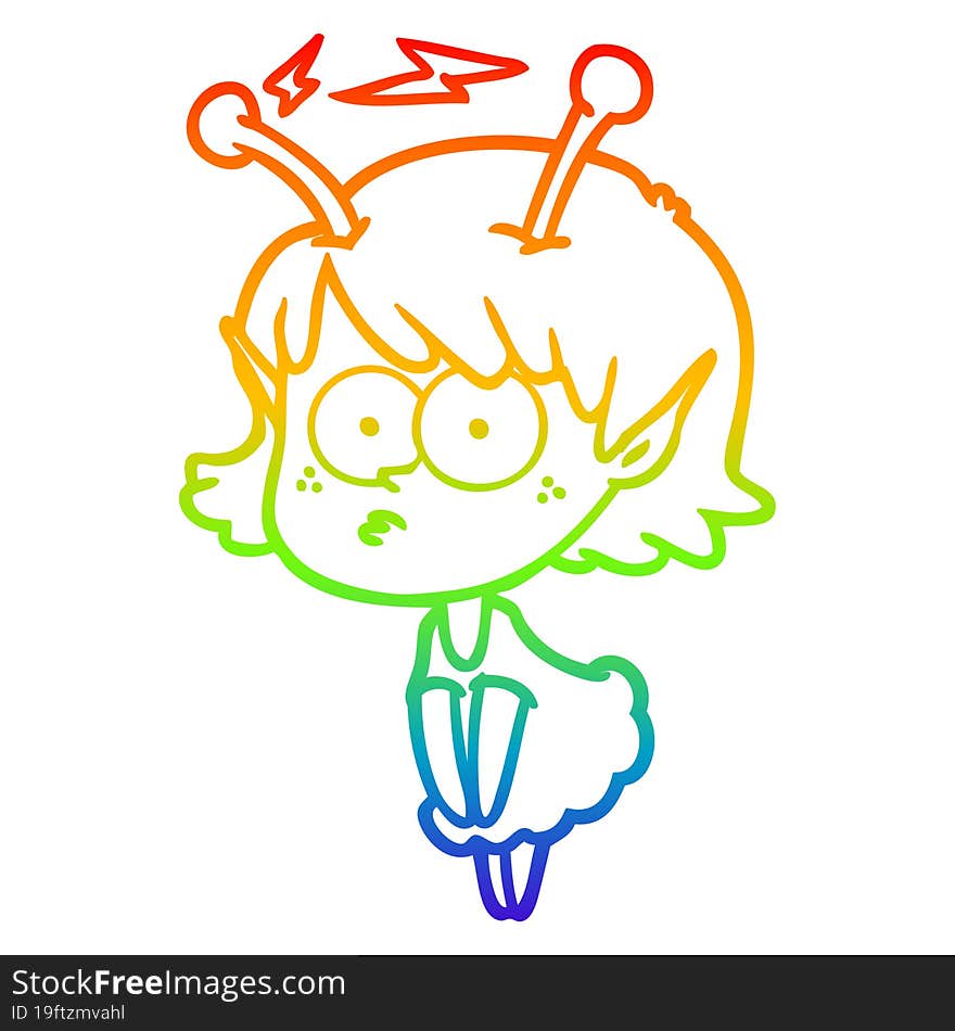 rainbow gradient line drawing of a cartoon alien girl