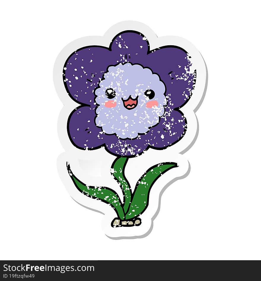 distressed sticker of a cartoon flower