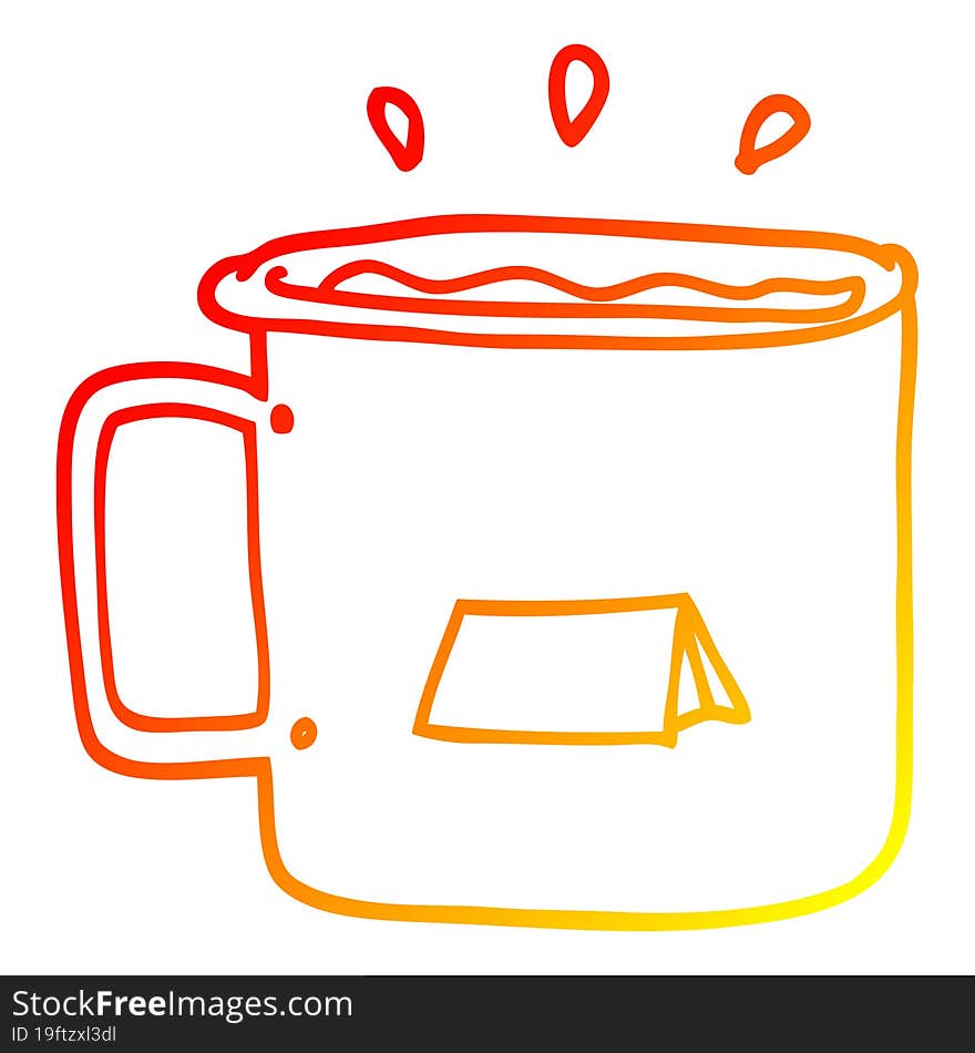 warm gradient line drawing of a cartoon camping mug