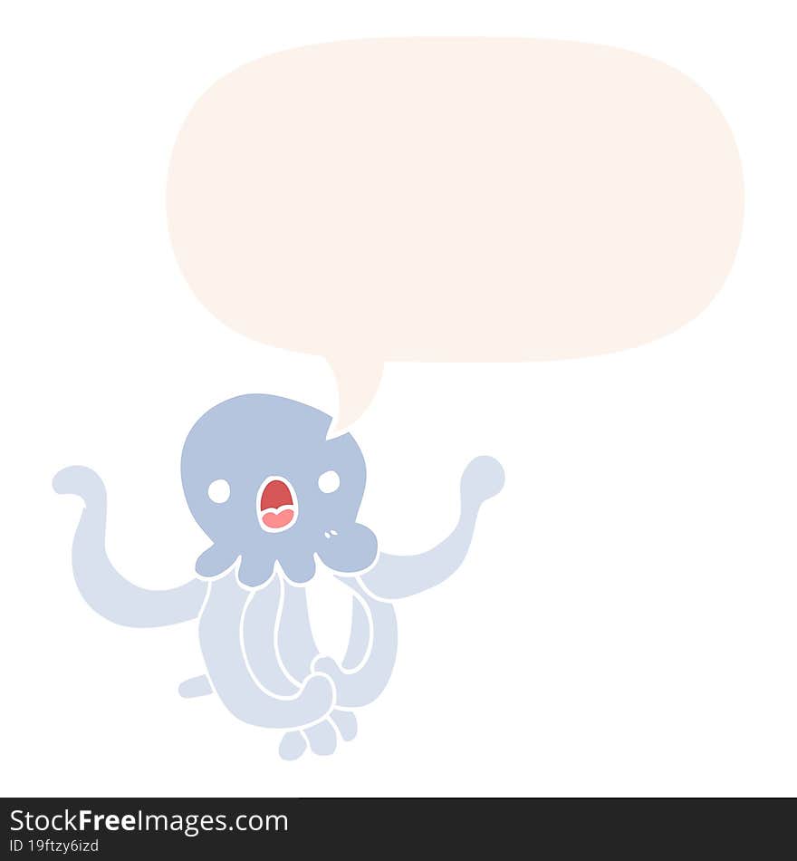 Cartoon Jellyfish And Speech Bubble In Retro Style