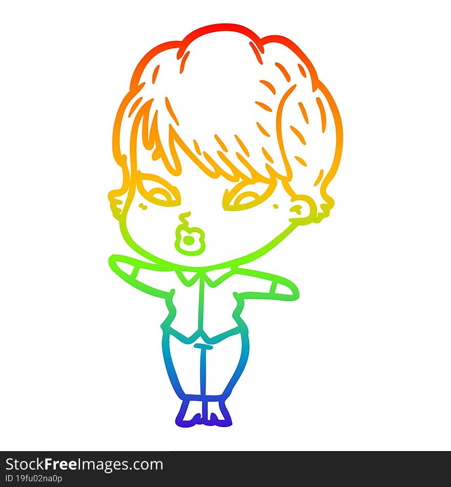 rainbow gradient line drawing of a cartoon woman