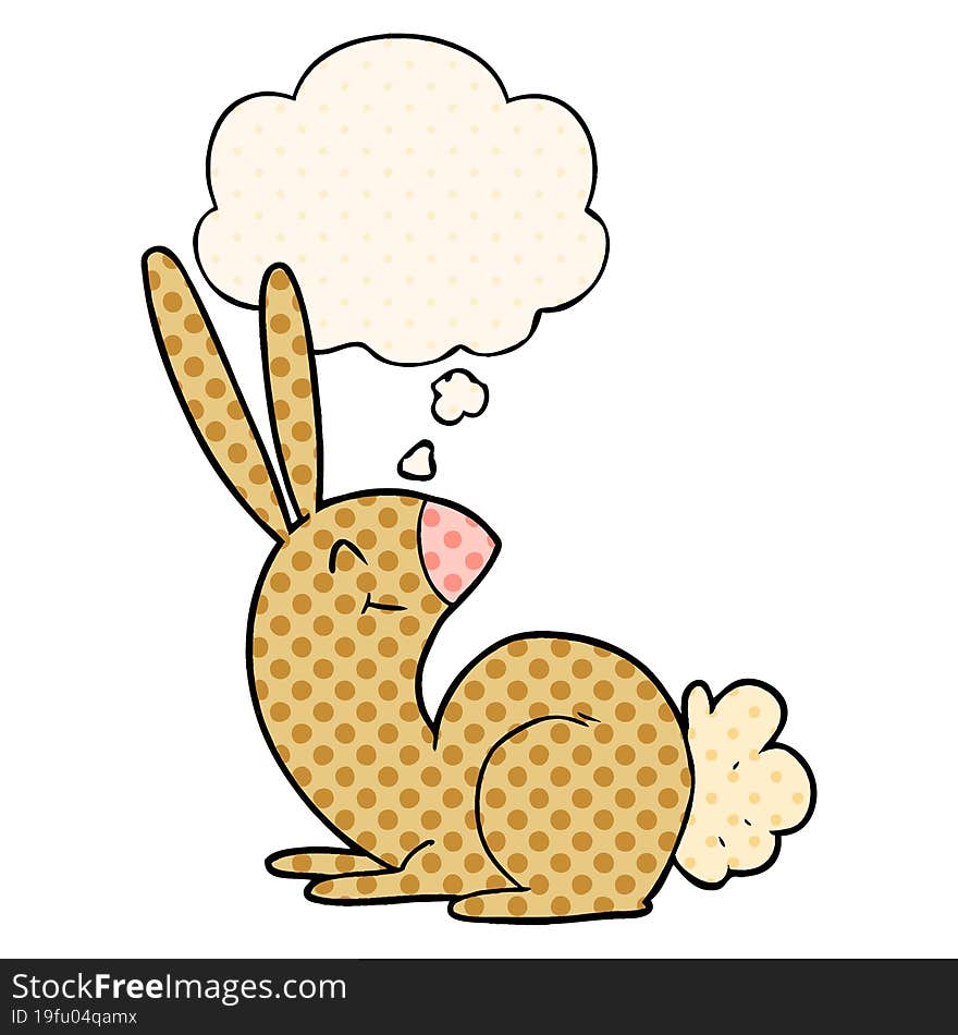 cute cartoon rabbit with thought bubble in comic book style