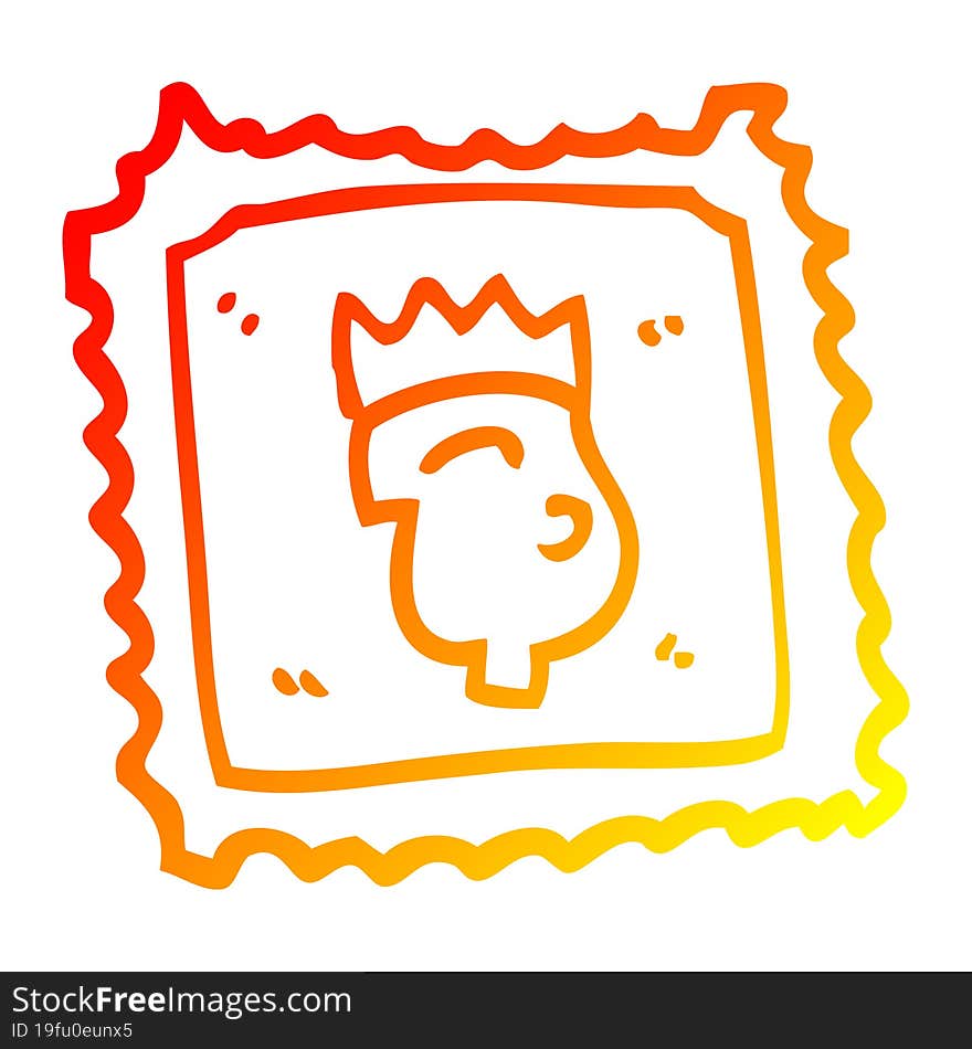 warm gradient line drawing cartoon stamp with royal face