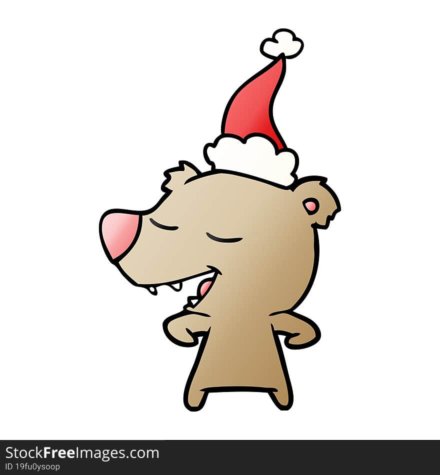 gradient cartoon of a bear wearing santa hat