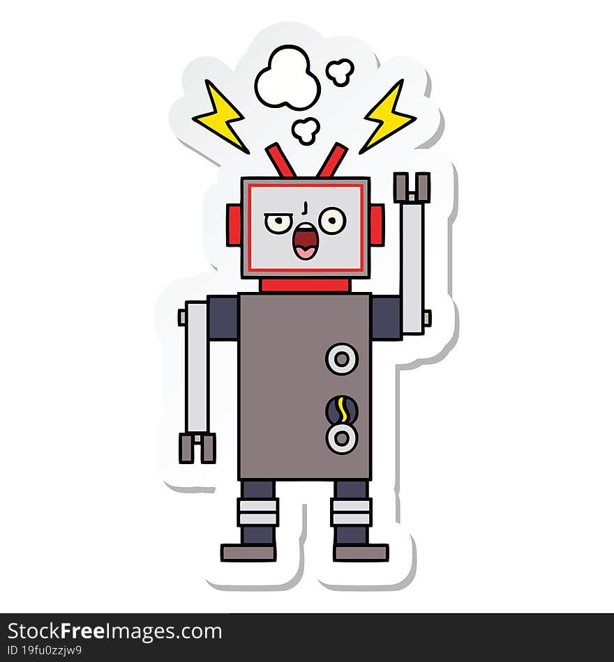 Sticker Of A Cute Cartoon Broken Robot