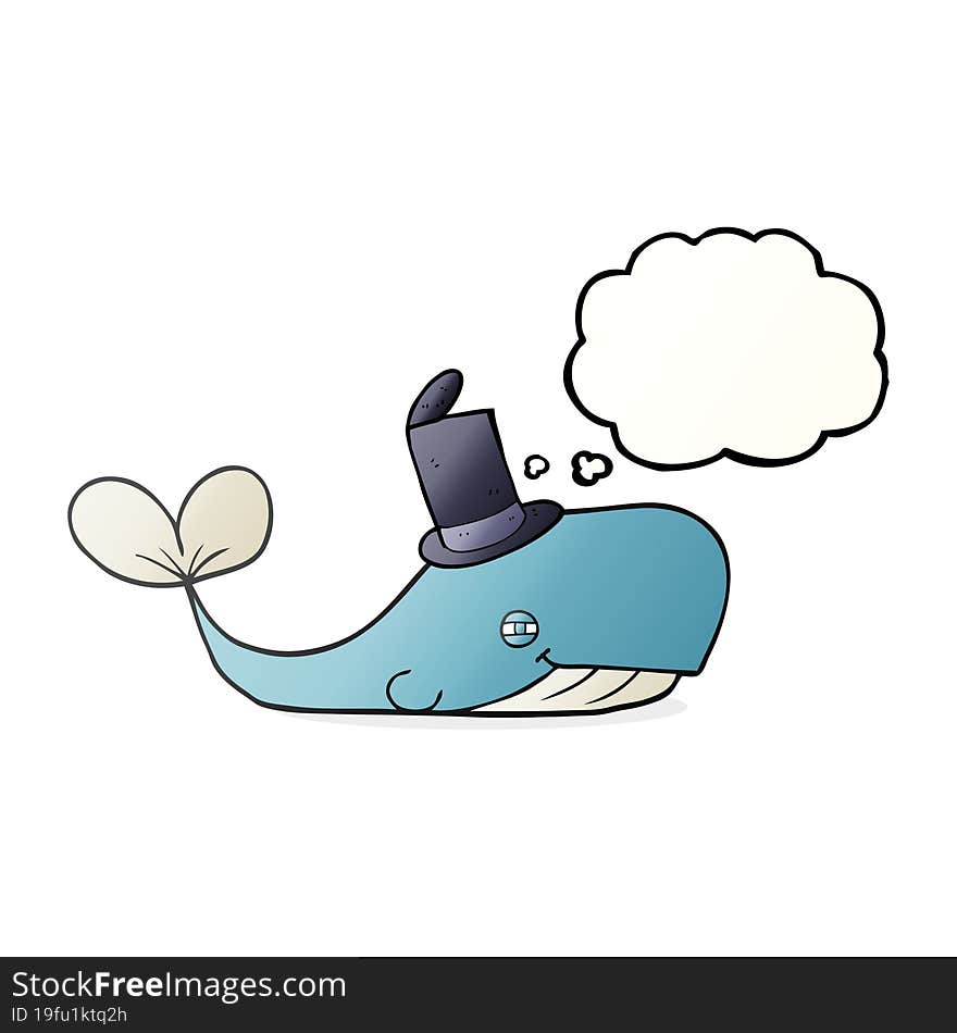 thought bubble cartoon whale wearing hat