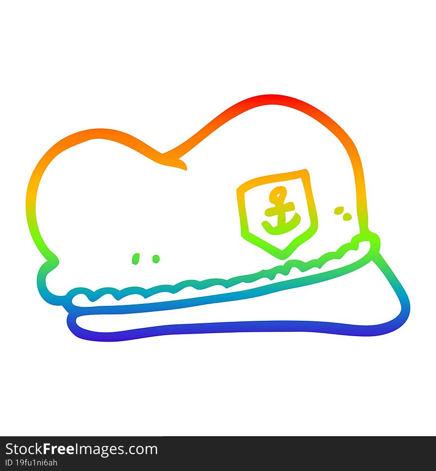 Rainbow Gradient Line Drawing Cartoon Sailor Hat