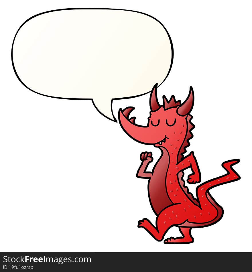 cartoon cute dragon with speech bubble in smooth gradient style