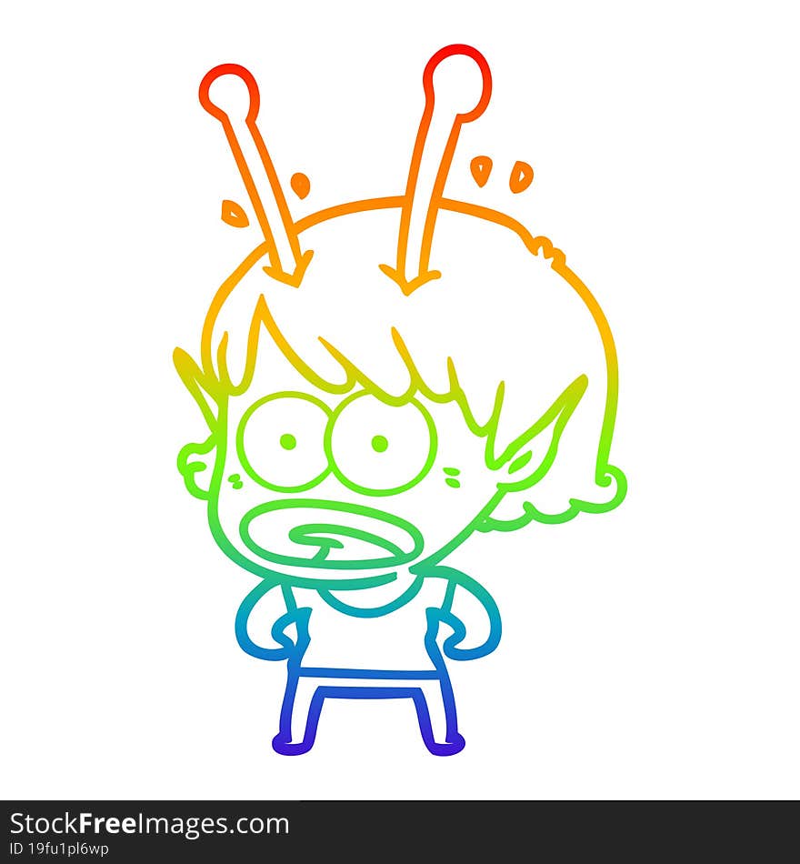 rainbow gradient line drawing cartoon shocked alien girl