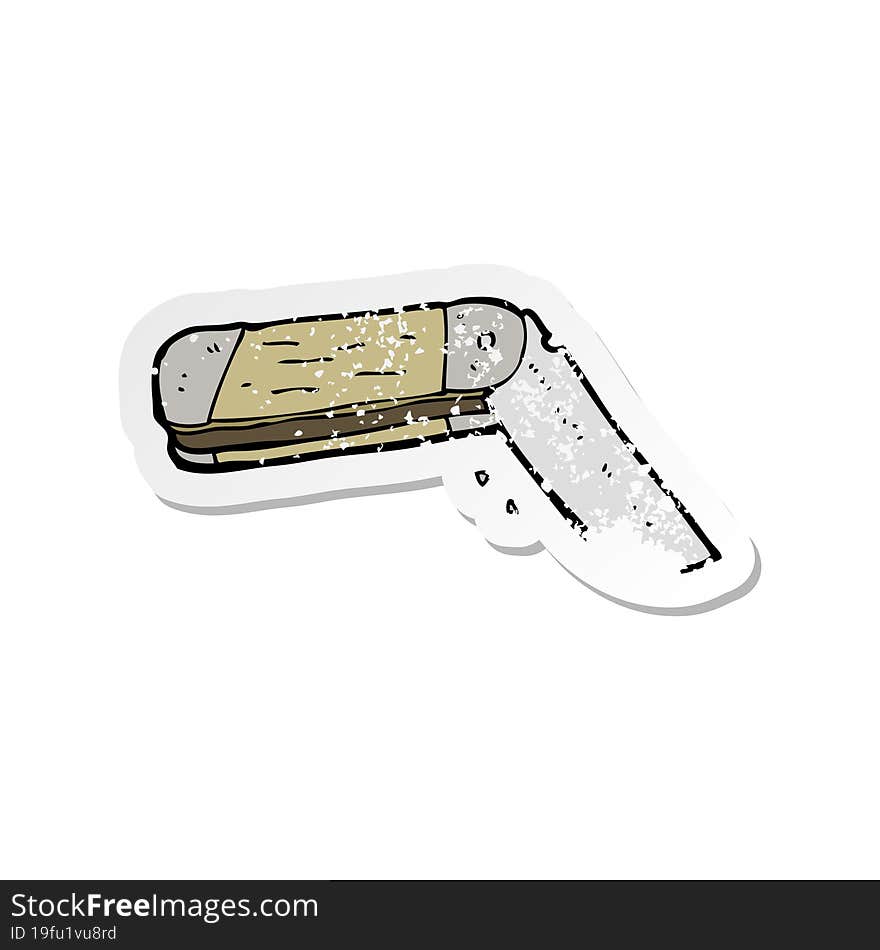 retro distressed sticker of a cartoon folding knife