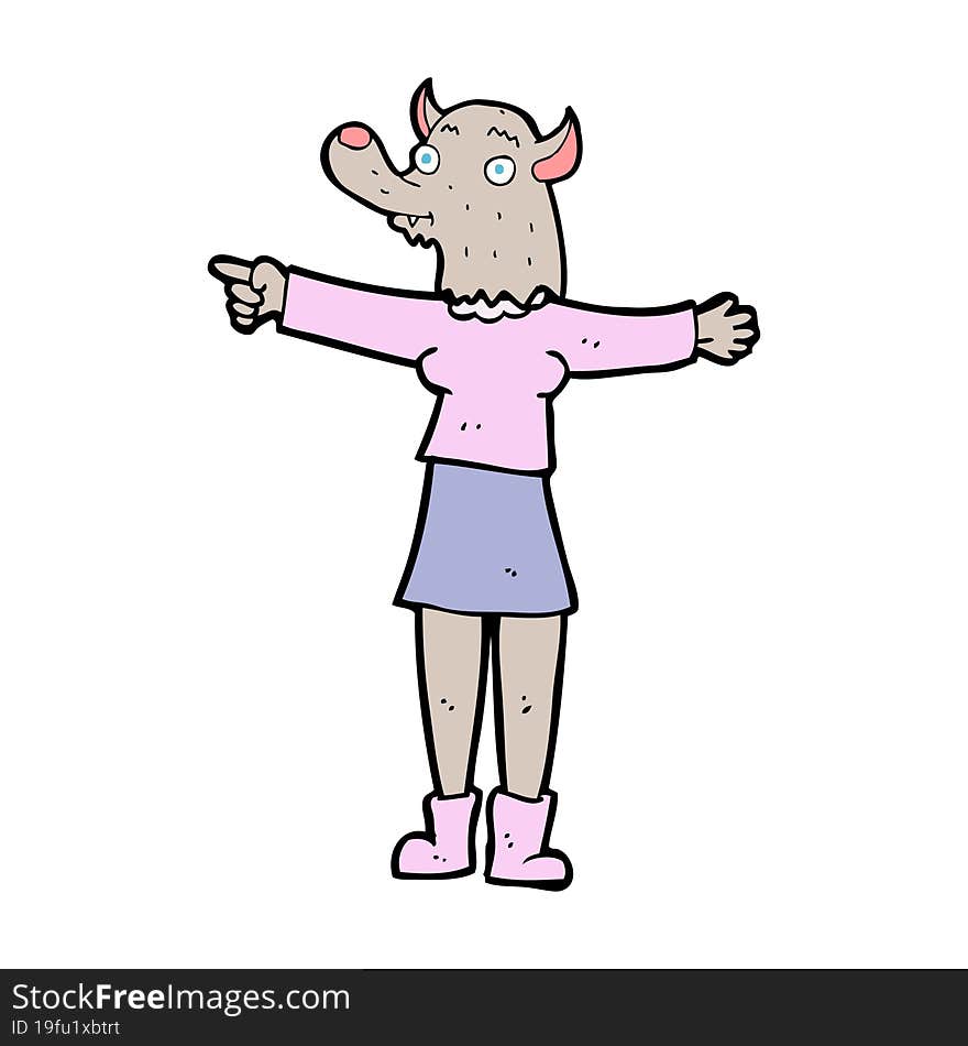 cartoon pointing werewolf woman