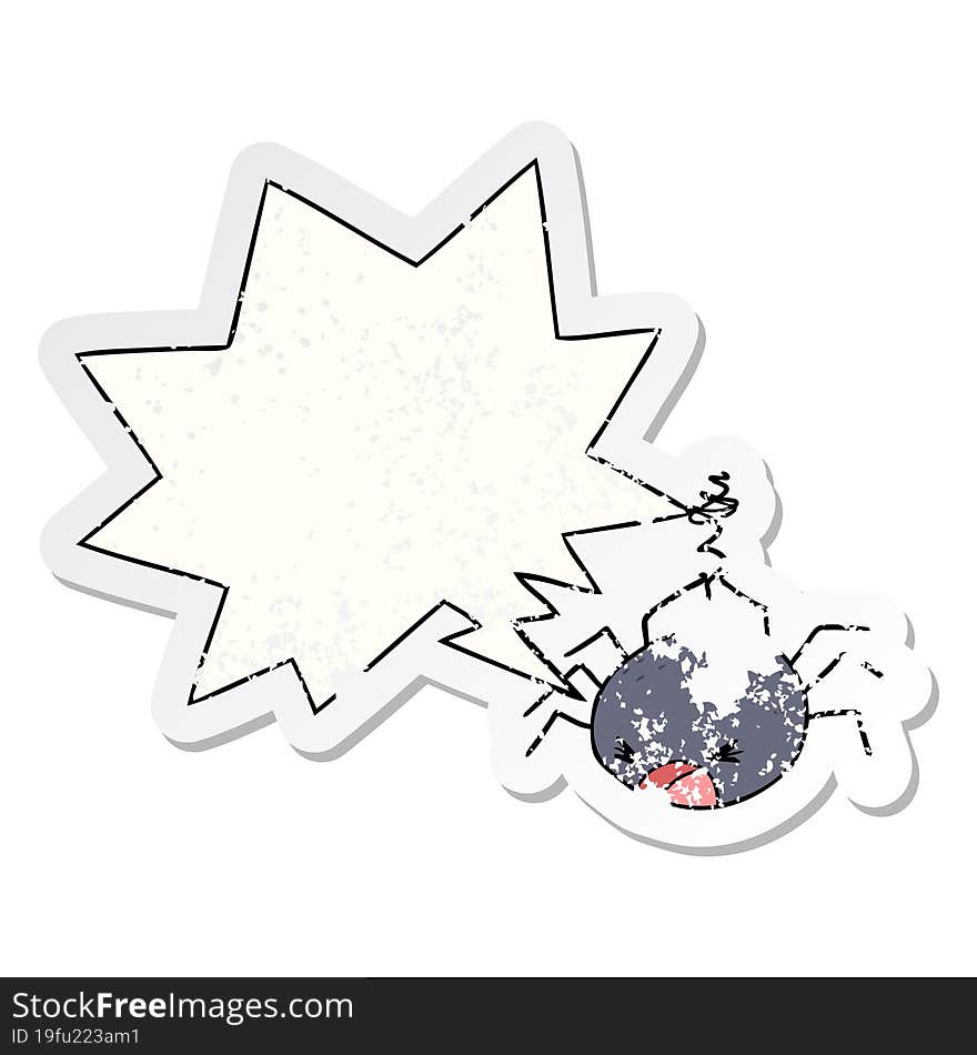 cartoon halloween spider and speech bubble distressed sticker