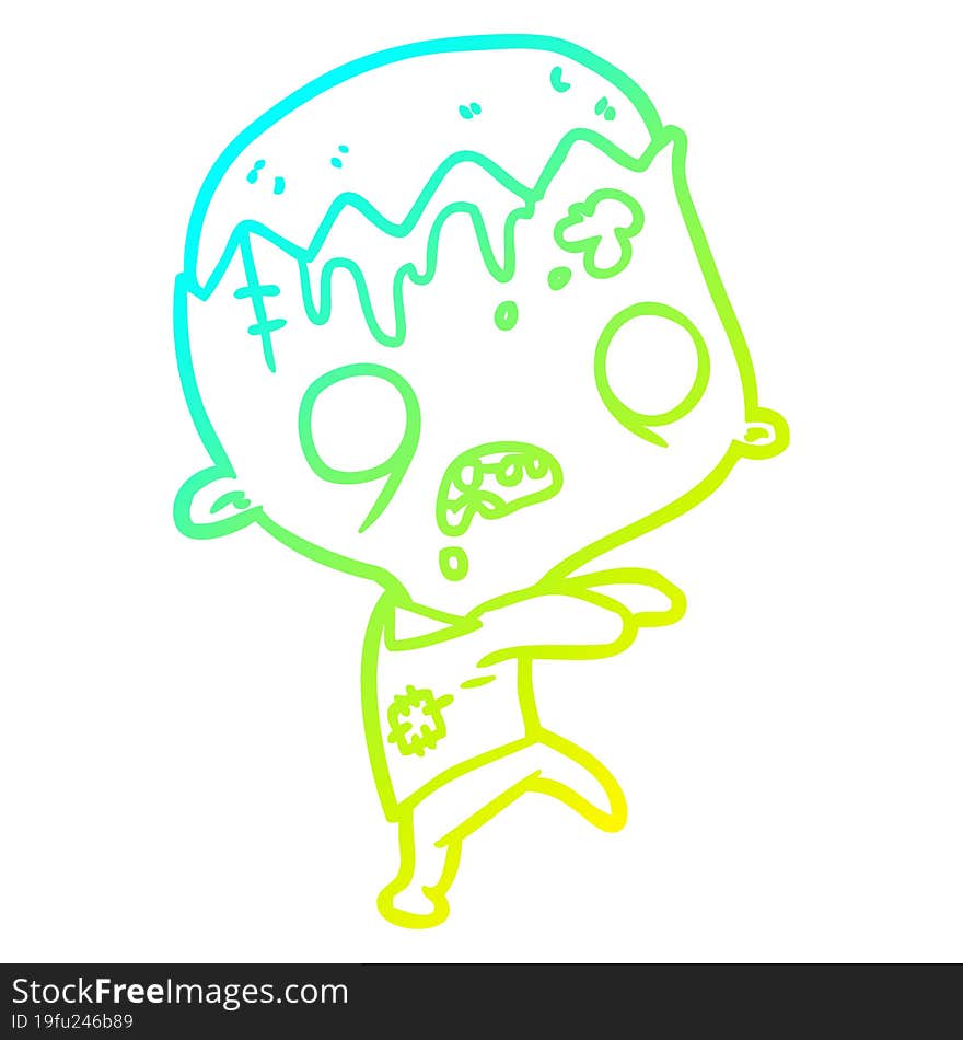 cold gradient line drawing cute cartoon zombie